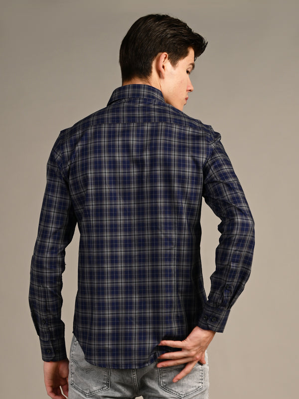 Killer Men Blue Checks Slim Fit Shirts