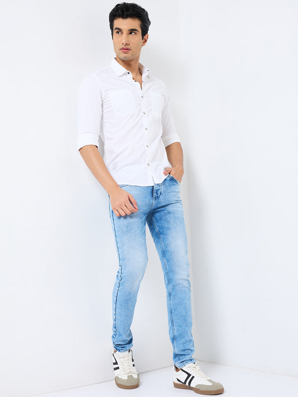 Killer Men Blue Solid Slim Fit Shirts