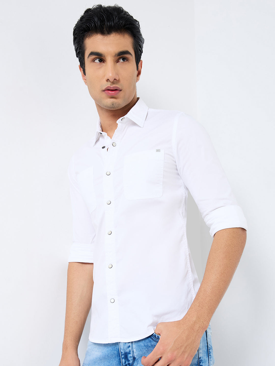 Killer Men Blue Solid Slim Fit Shirts