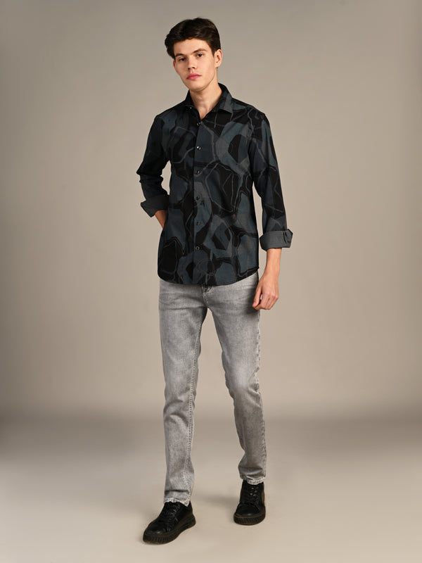 Killer Men Teal Printed Slim Fit Shirts