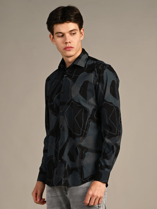 Killer Men Teal Printed Slim Fit Shirts