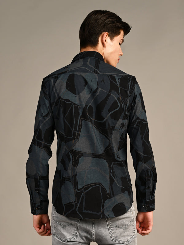 Killer Men Teal Printed Slim Fit Shirts