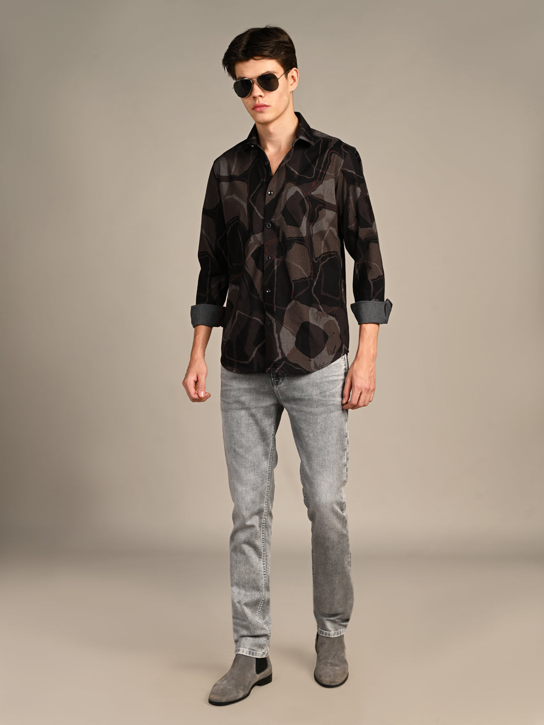 Killer Men Coffee Printed Slim Fit Shirts