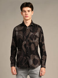 Full Sleeves Slim Fit Coffee All-Over Big Abstract Melange Print Shirt