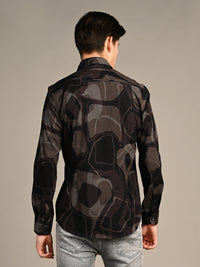 Full Sleeves Slim Fit Coffee All-Over Big Abstract Melange Print Shirt