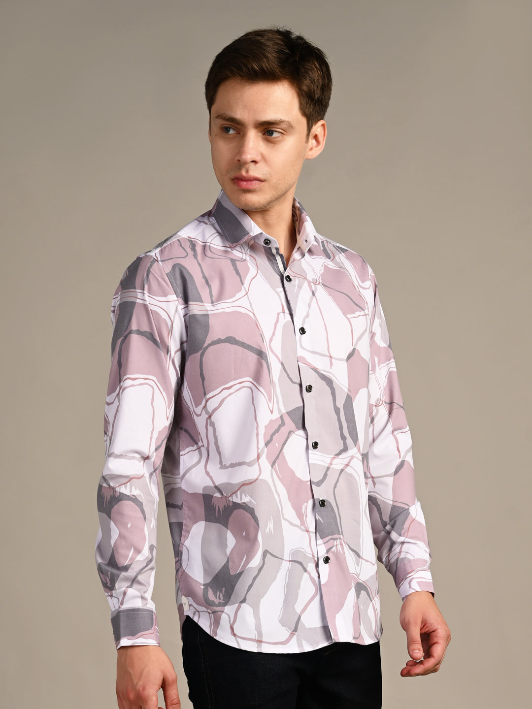 Killer Men Pink Printed Slim Fit Shirts