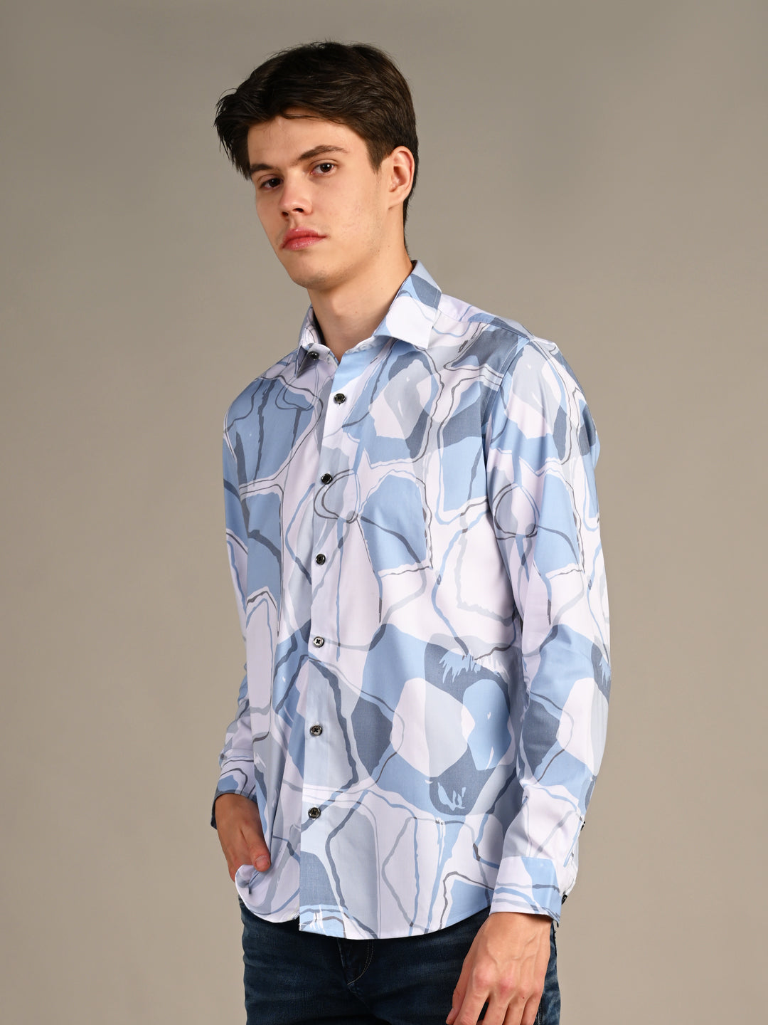 Killer Men Blue Printed Slim Fit Shirts