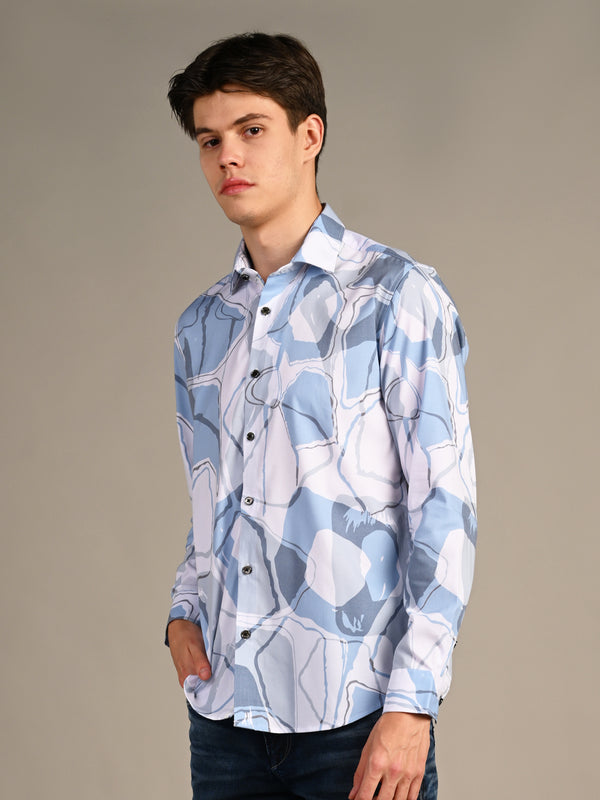 Killer Men Blue Printed Slim Fit Shirts