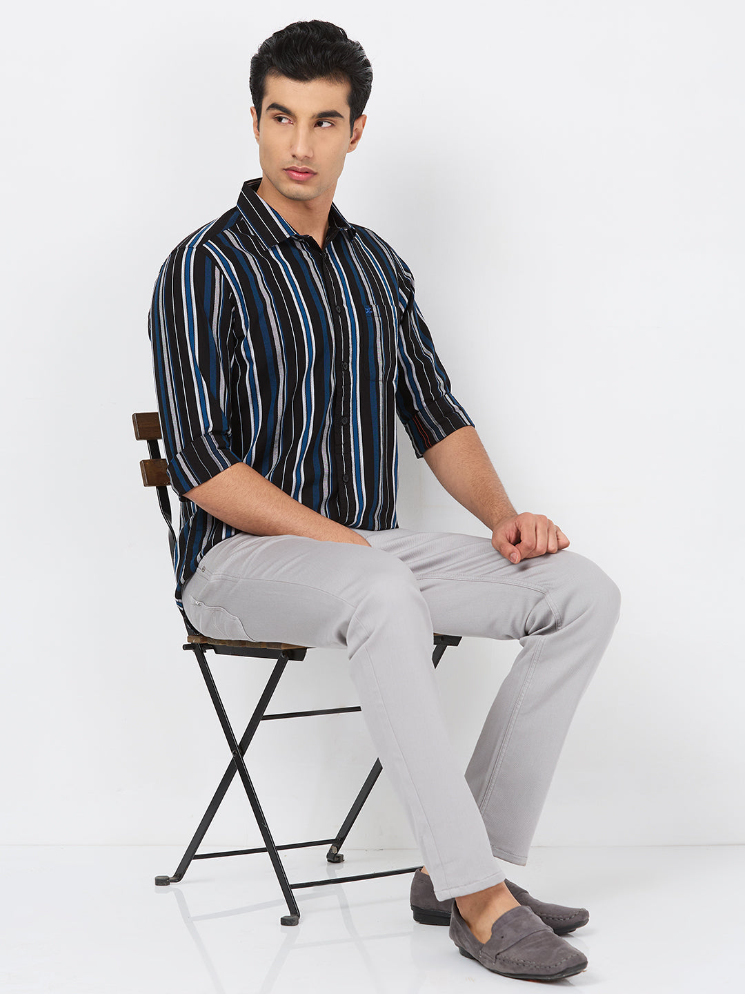 Killer Men Black Stripe Slim Fit Shirts