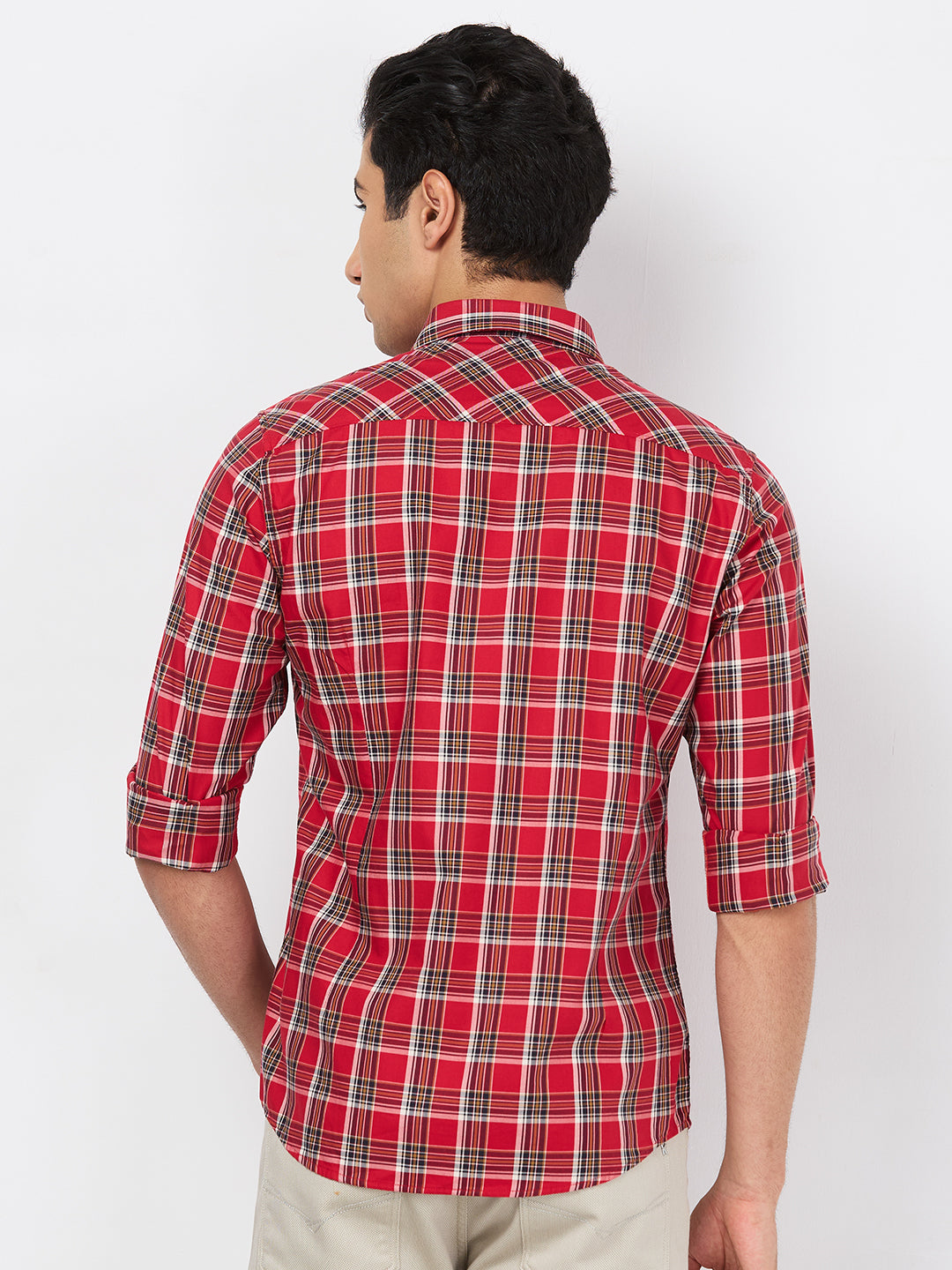 Killer Men Red Checks Slim Fit Shirts