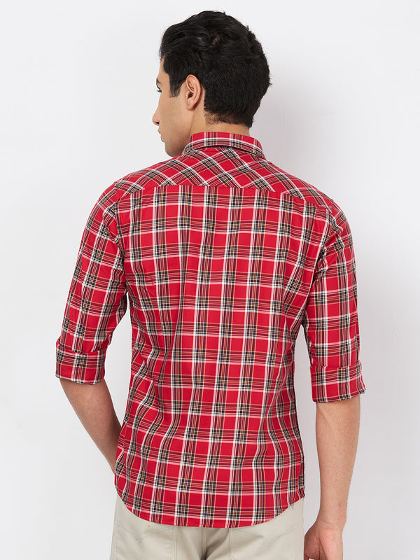 Killer Men Red Checks Slim Fit Shirts