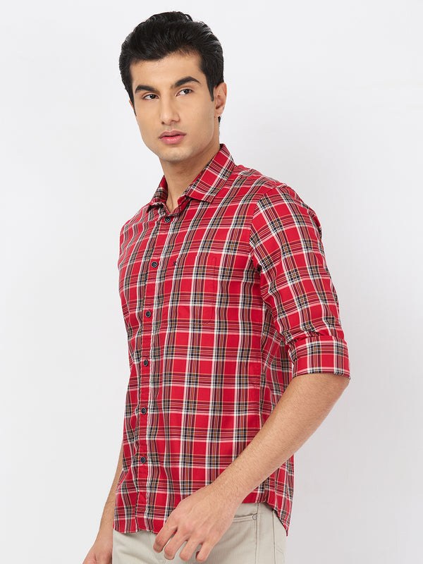 Killer Men Red Checks Slim Fit Shirts