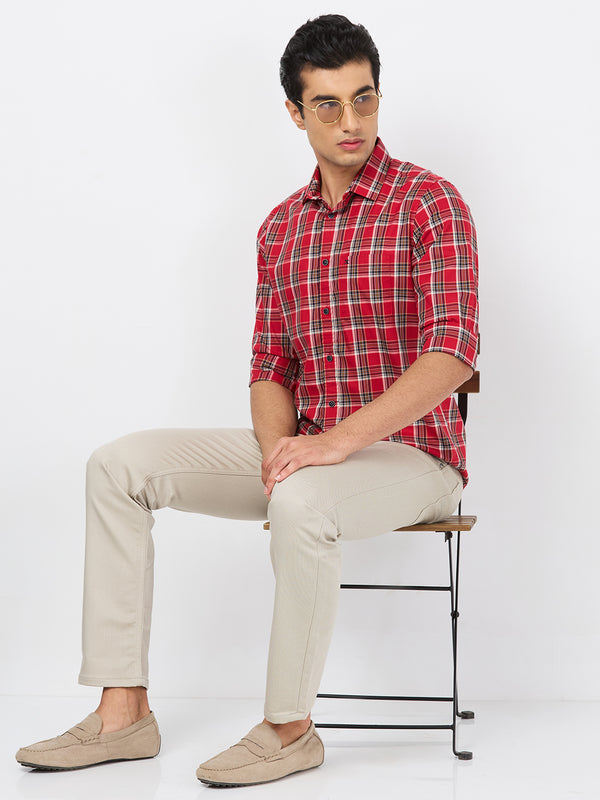 Killer Men Red Checks Slim Fit Shirts