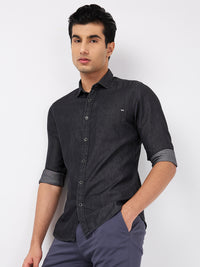 Killer Men Dark Grey Solid Slim Fit Shirts