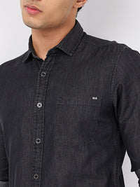 Killer Men Dark Grey Solid Slim Fit Shirts
