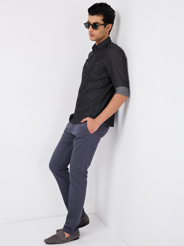 Full sleeves Slim Fit Black Dark Wash Indigo Solid Shirt