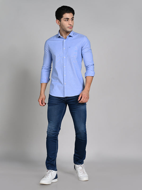 Killer Men Blue Solid Slim Fit Shirts