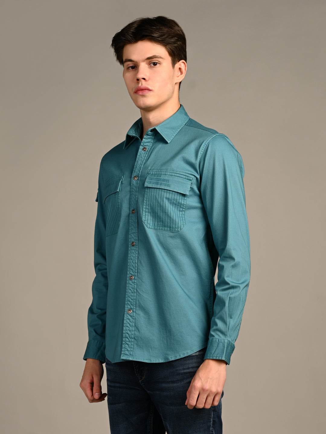 Killer Men Green Solid Straight Fit Shirts