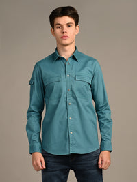 Killer Men Green Solid Straight Fit Shirts