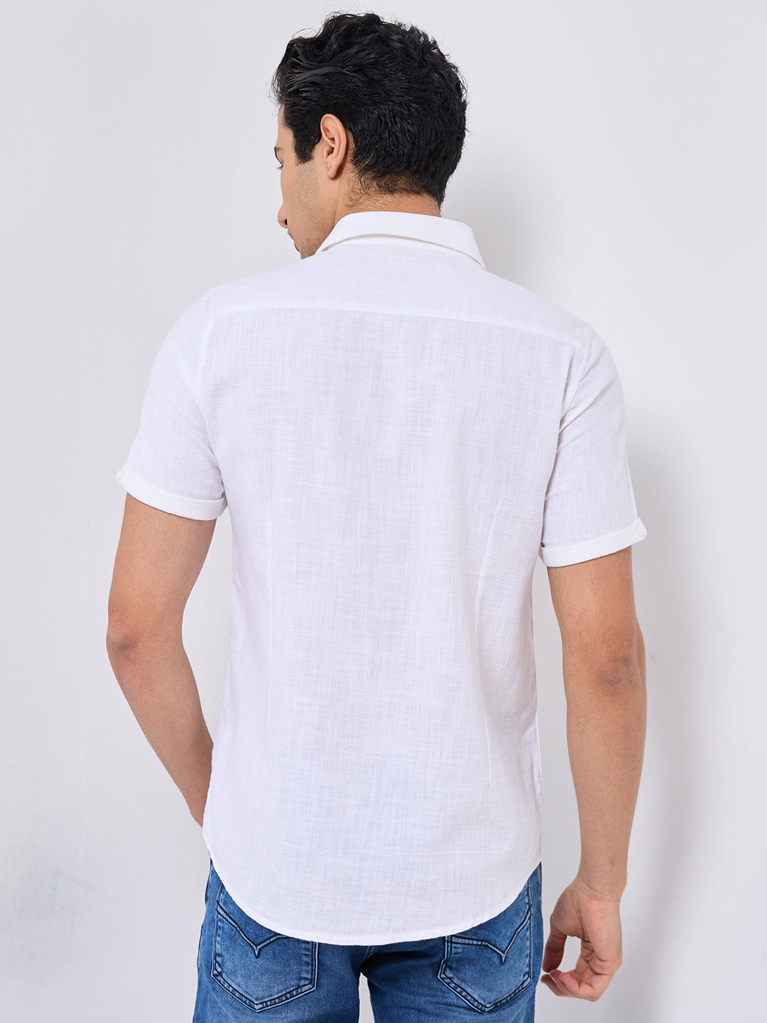 Killer Men White Solid Slim Fit Shirts