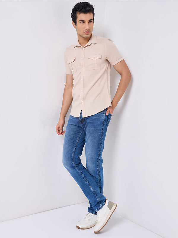 Killer Men Cream Solid Slim Fit Shirts