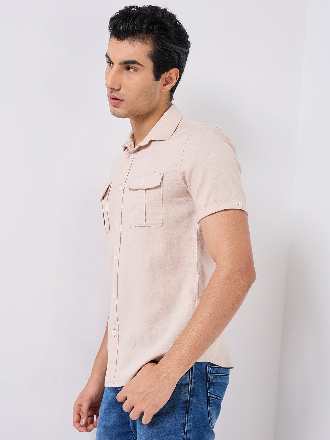 Killer Men Cream Solid Slim Fit Shirts
