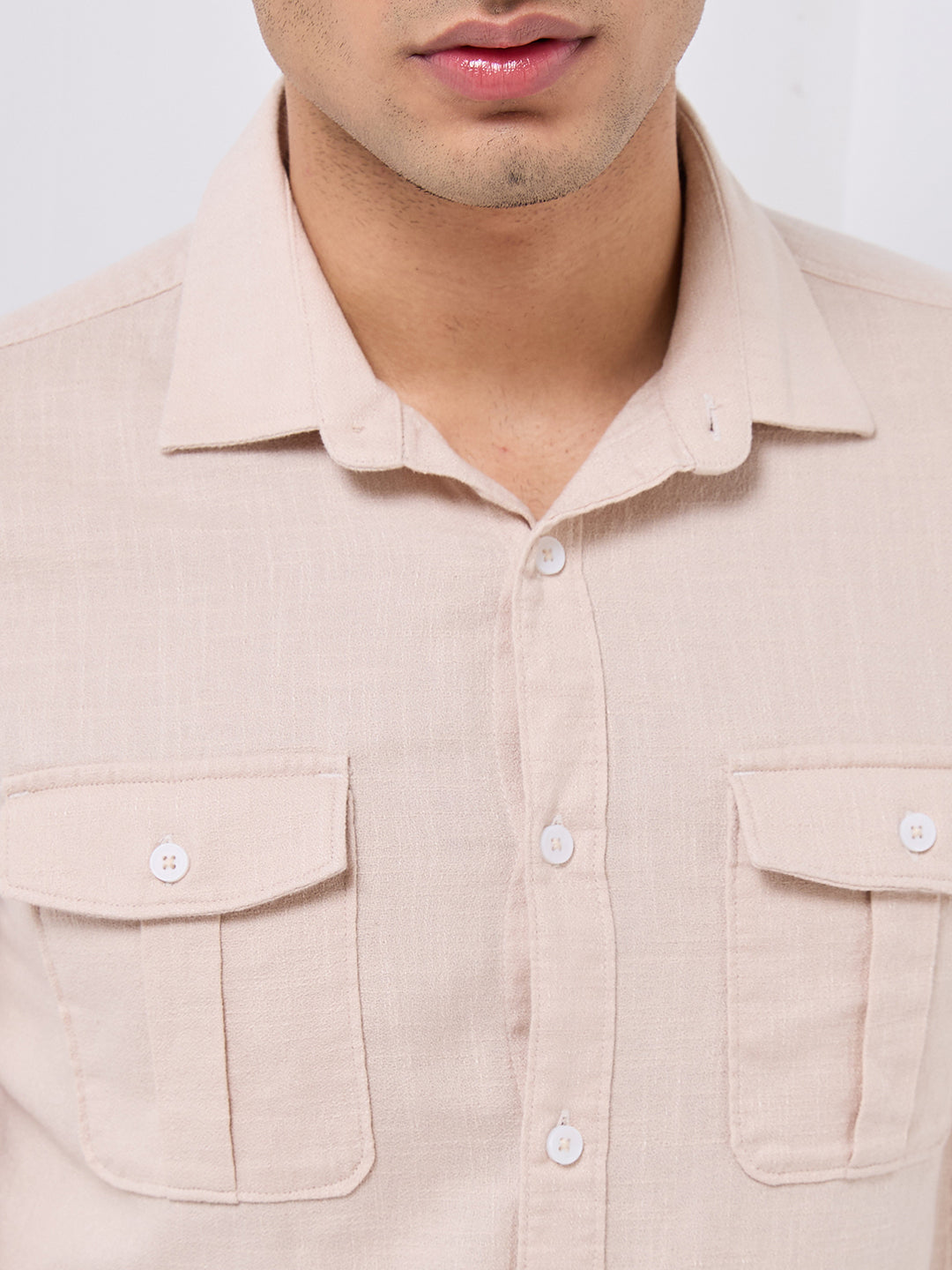 Killer Men Cream Solid Slim Fit Shirts