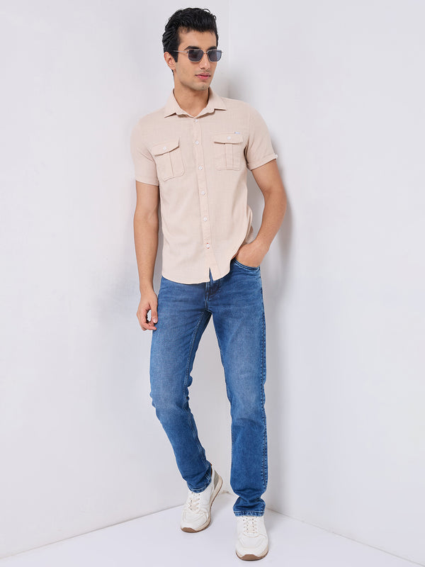 Killer Men Cream Solid Slim Fit Shirts