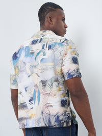 Half Sleeves Regular Fit Grey Bold abstract painterly Cuban Collar Print Shirt