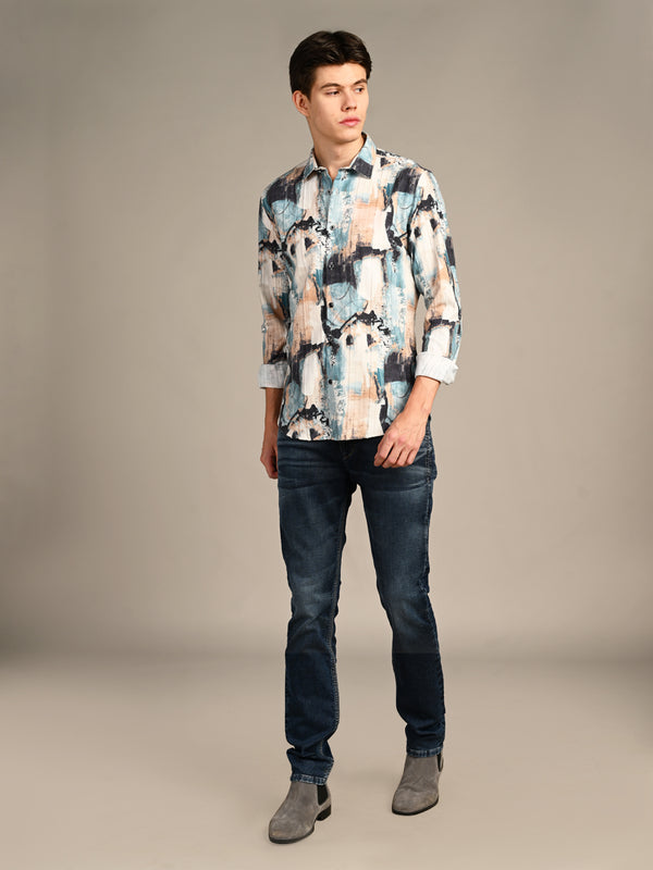 Killer Men Off White Printed Straight Fit Shirts