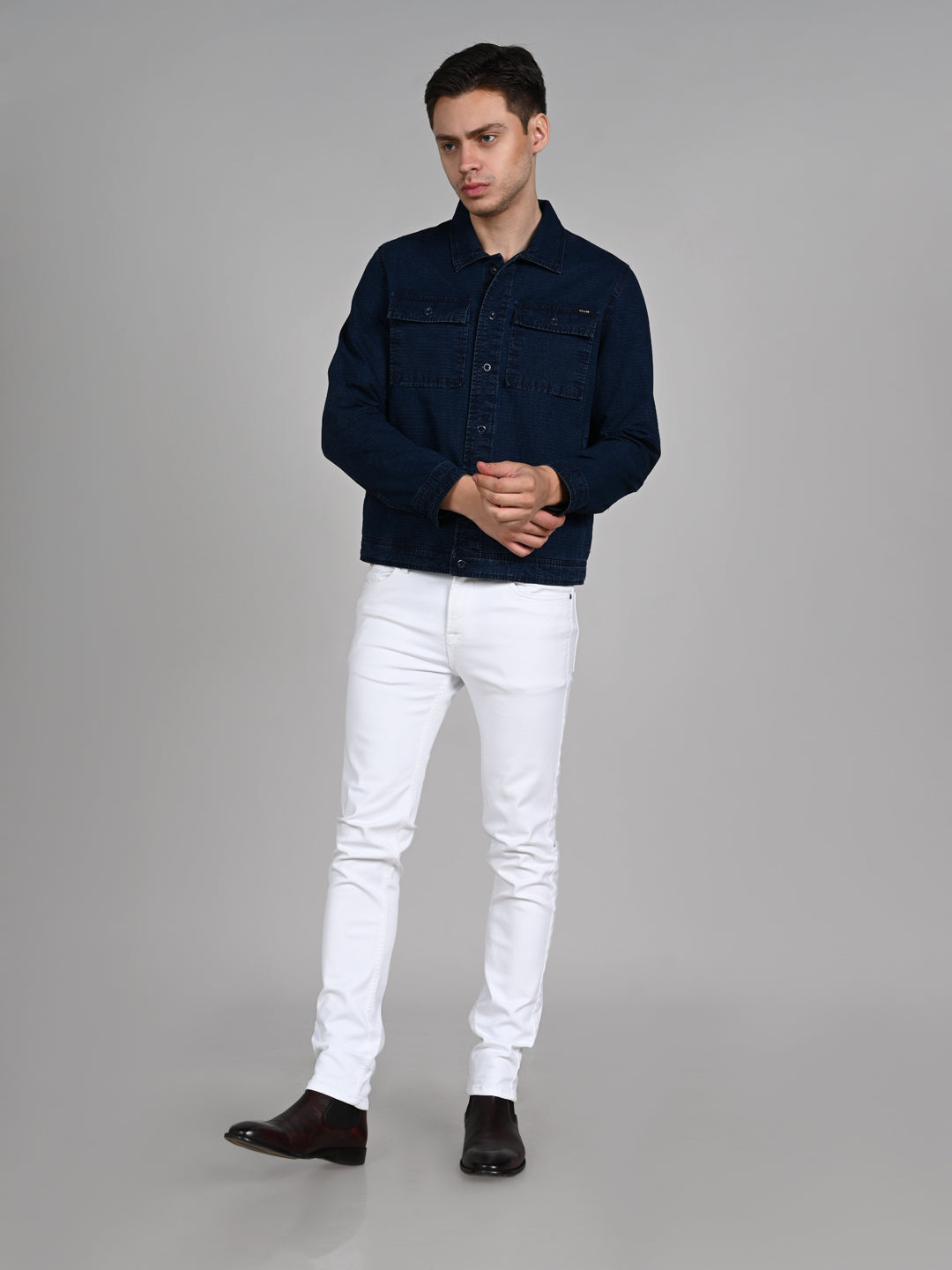 Killer Men Navy Blue Solid Loose Fit Shirts