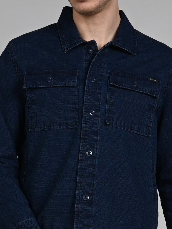 Killer Men Navy Blue Solid Loose Fit Shirts