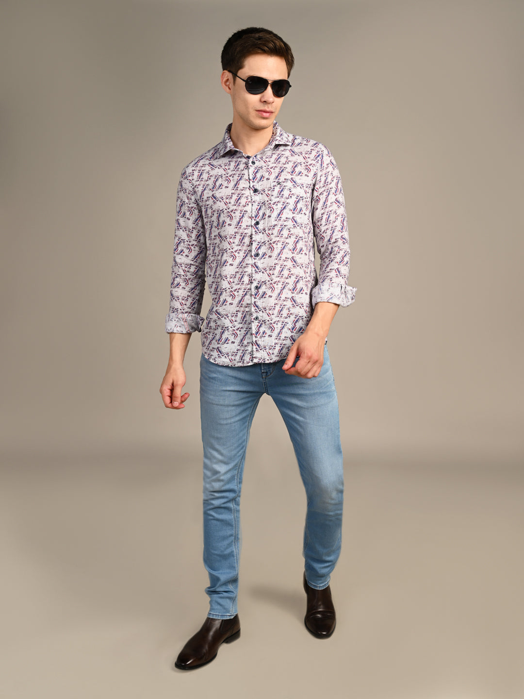 Killer Men Maroon Printed Straight Fit Shirts