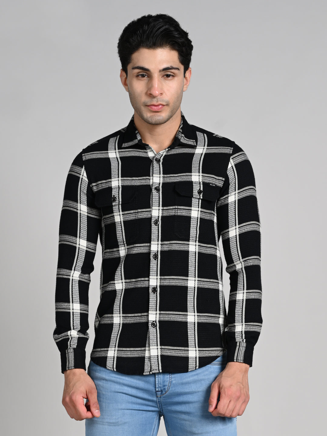 Killer Men Black Checks Straight Fit Shirts