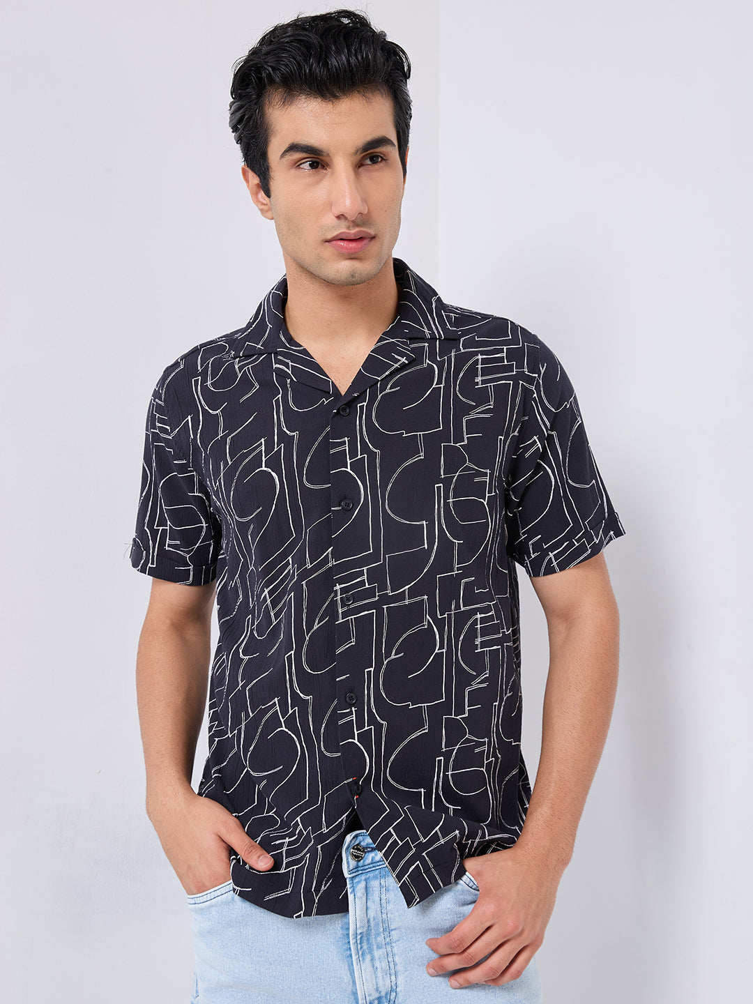 Killer Men Black Printed Regular Fit Shirts