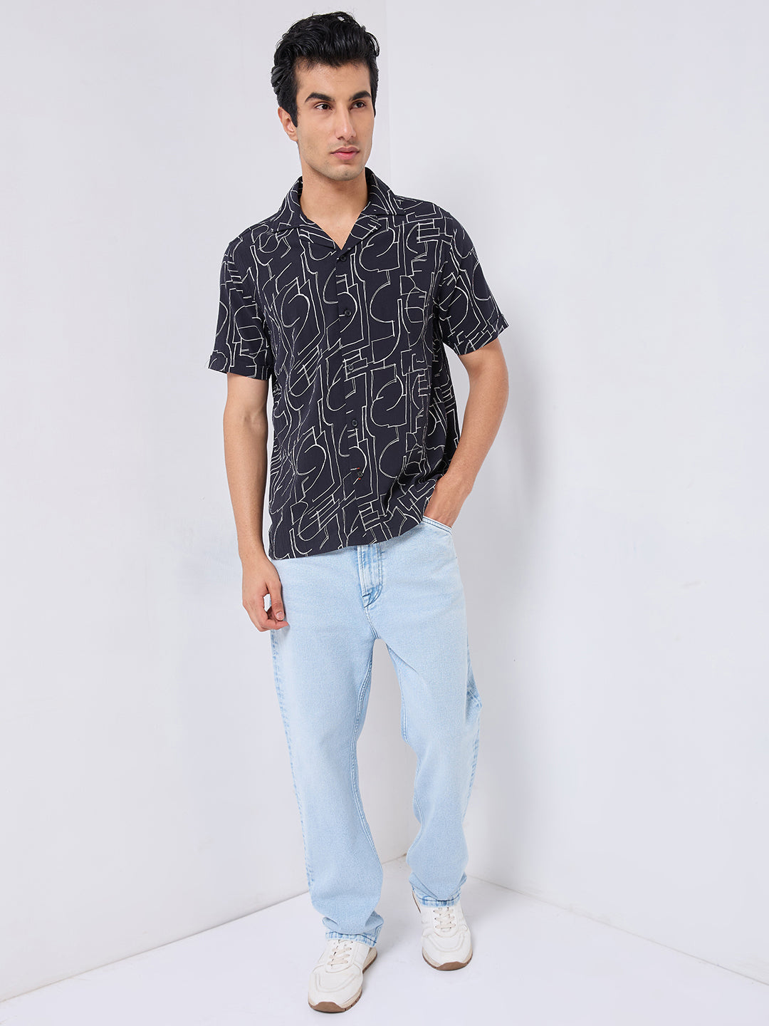 Killer Men Black Printed Regular Fit Shirts