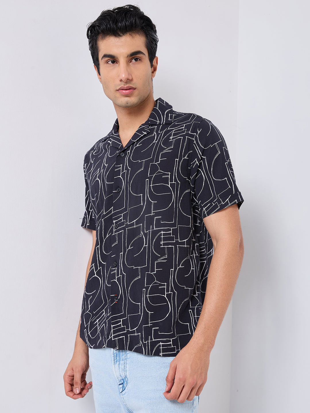 Killer Men Black Printed Regular Fit Shirts