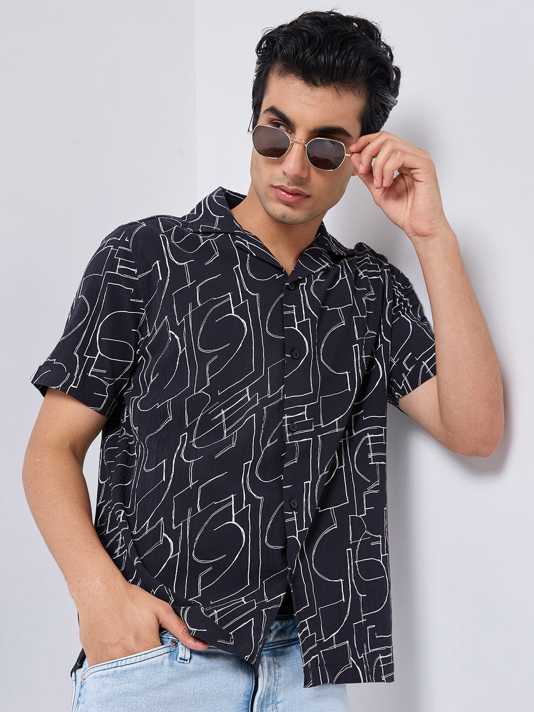 Killer Men Black Printed Regular Fit Shirts