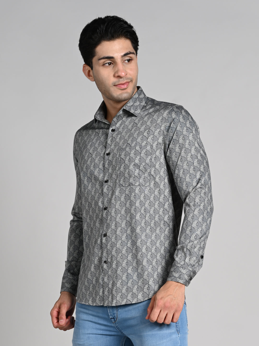 Killer Men Sage Green Printed Slim Fit Shirts