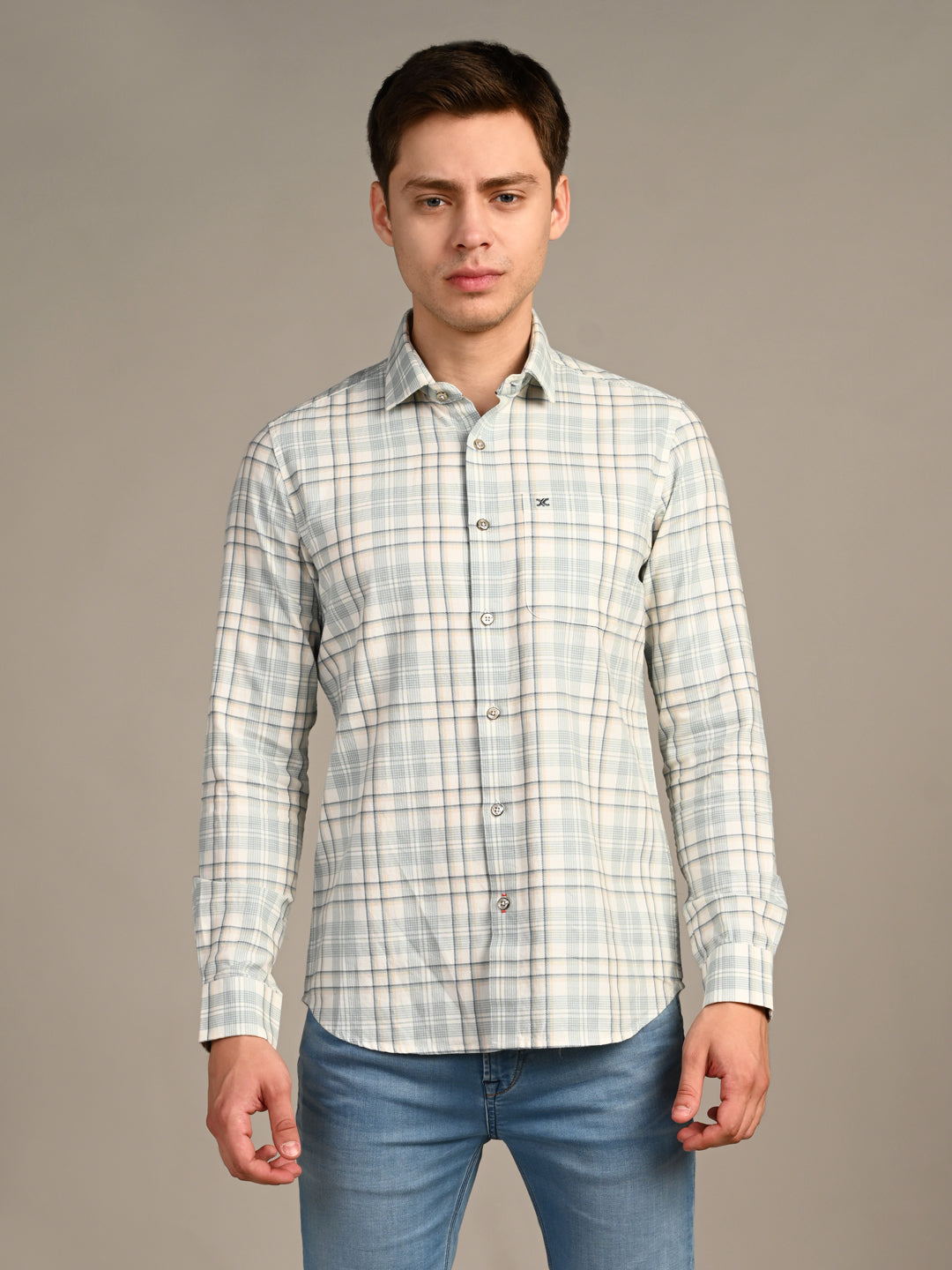 Killer Men Green Checks Slim Fit Shirts