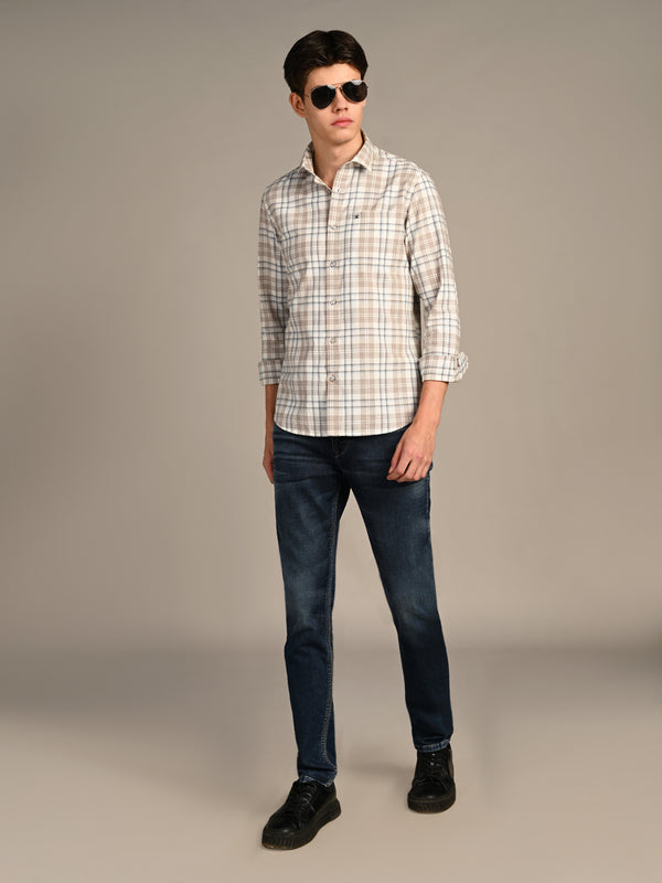 Killer Men Brown Checks Slim Fit Shirts