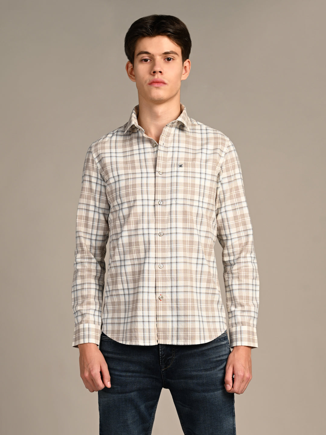 Killer Men Brown Checks Slim Fit Shirts