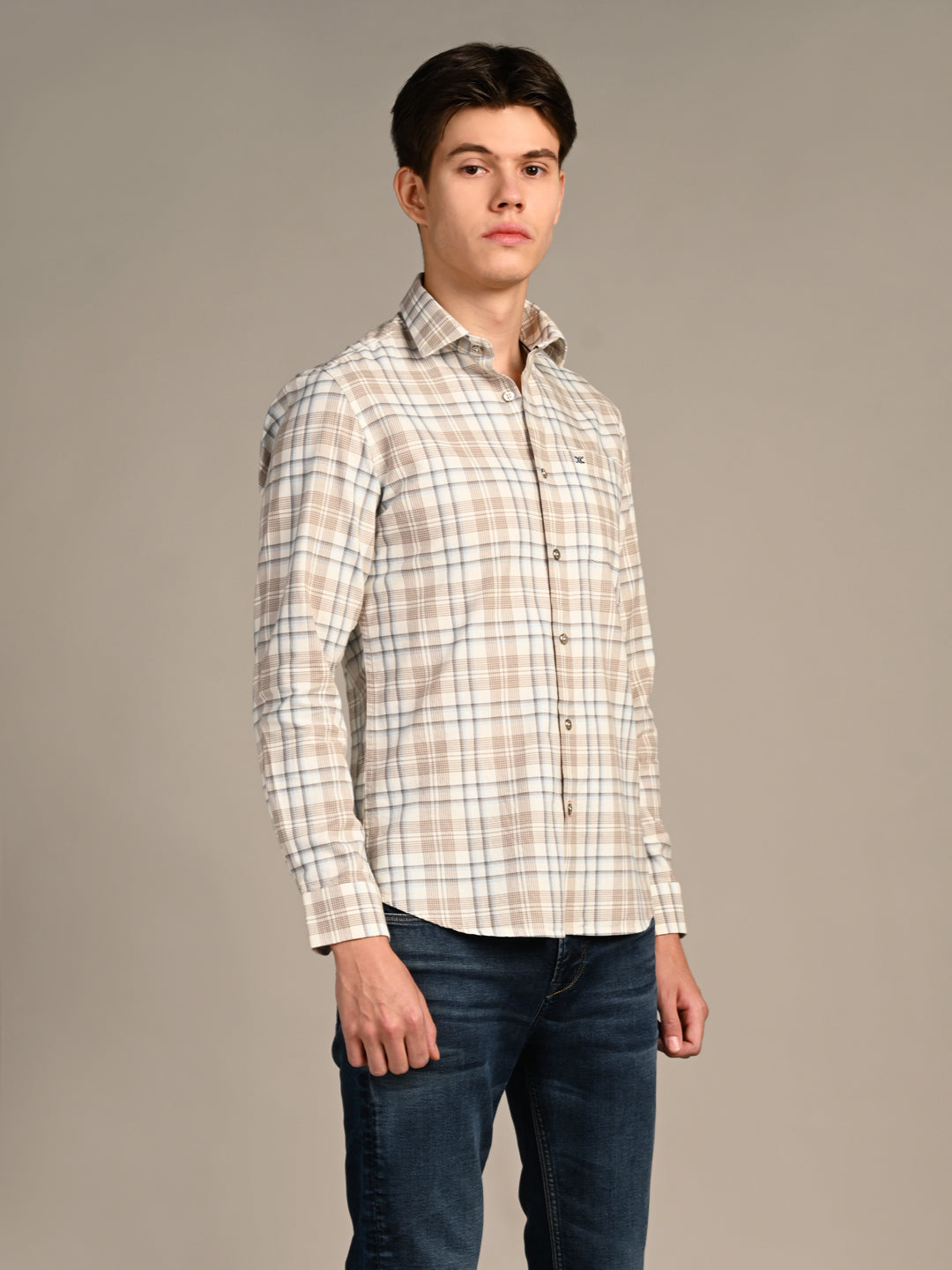 Killer Men Brown Checks Slim Fit Shirts