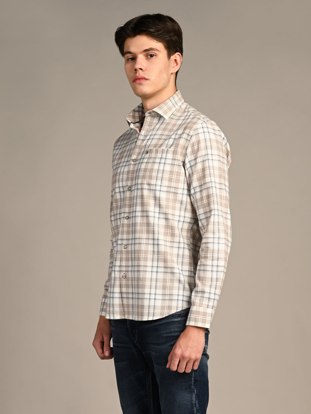 Killer Men Brown Checks Slim Fit Shirts