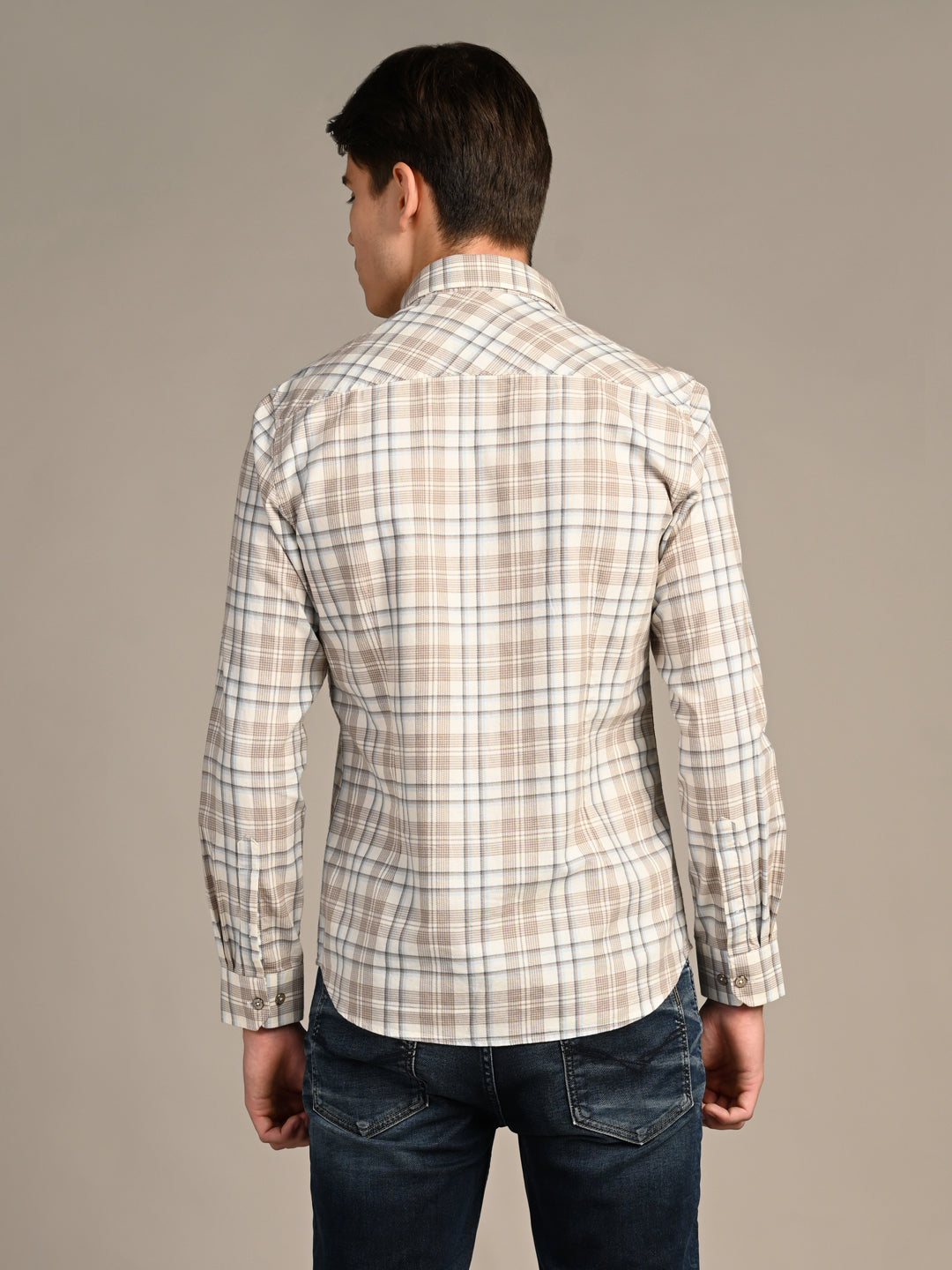 Killer Men Brown Checks Slim Fit Shirts