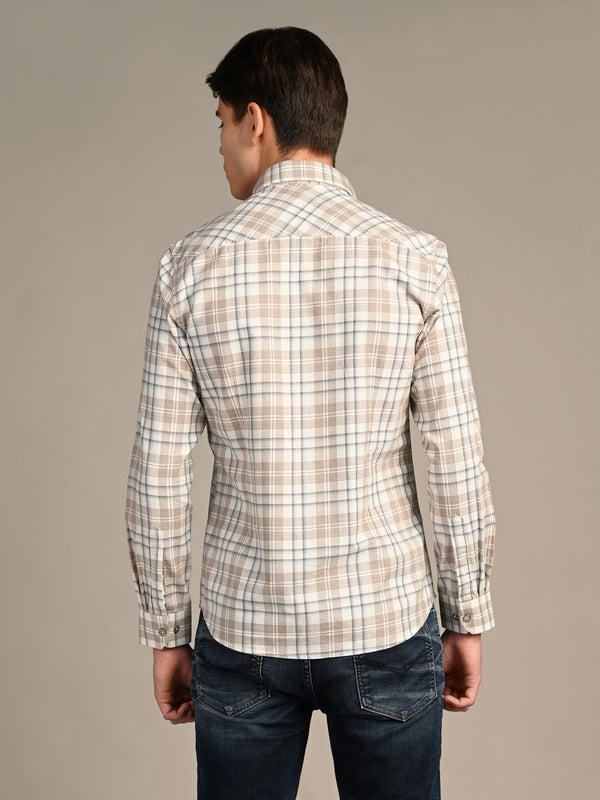 Killer Men Brown Checks Slim Fit Shirts