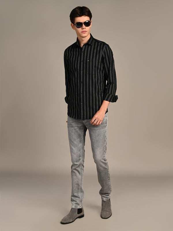 Killer Men Black Stripe Slim Fit Shirts