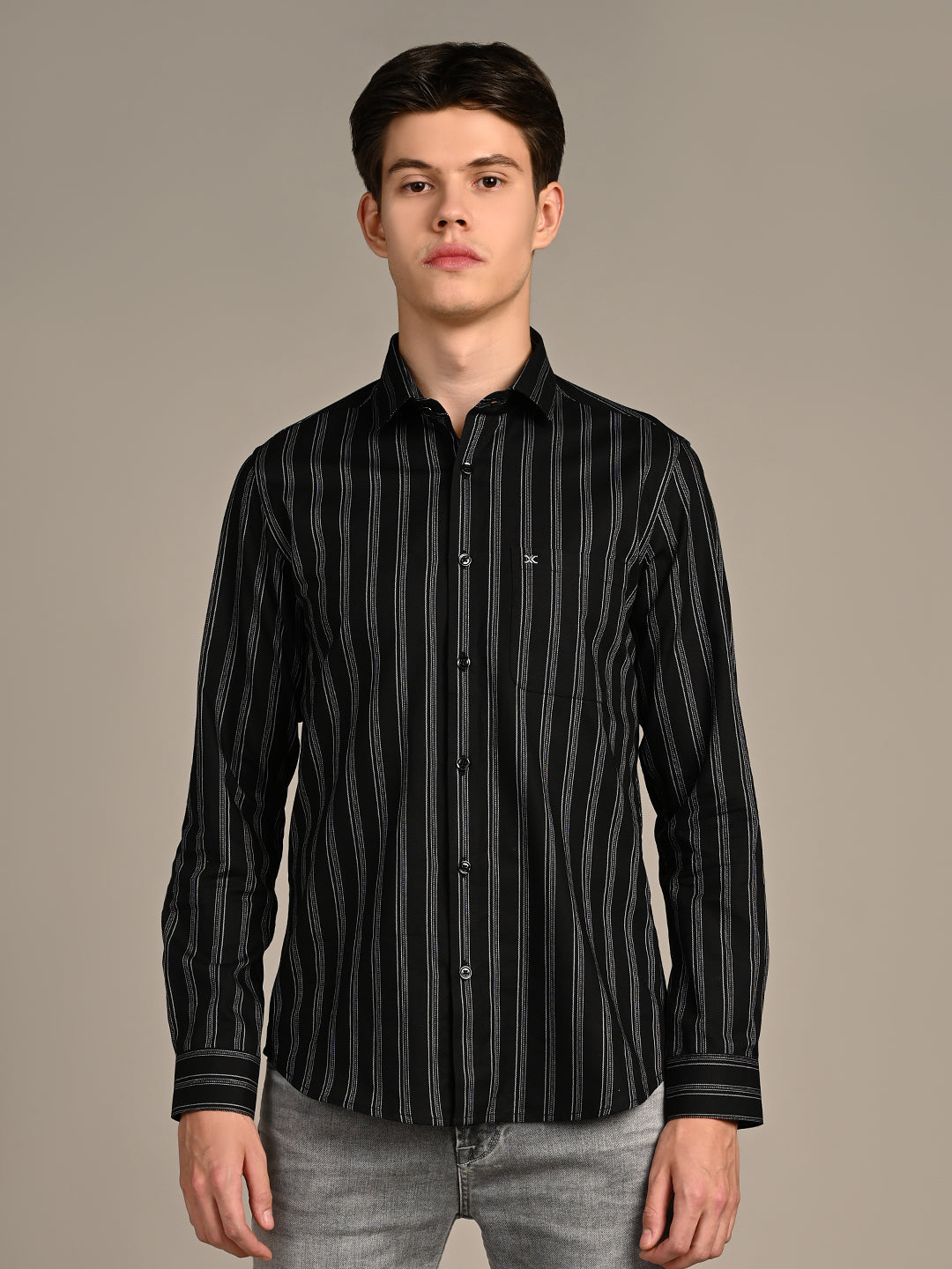 Killer Men Black Stripe Slim Fit Shirts