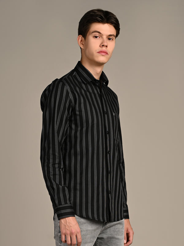 Killer Men Black Stripe Slim Fit Shirts
