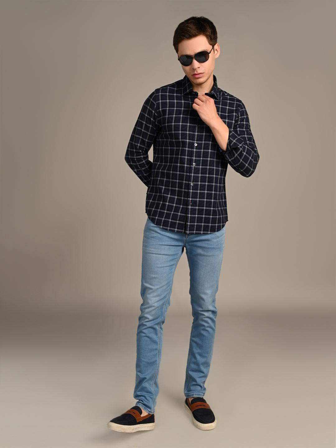 Killer Men Navy Checks Slim Fit Shirts